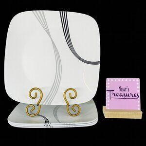 Corelle URBAN ARC Break Chip Resistance Black Gray Lines Dinner Plates Set of 4